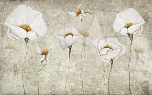 White Color Wide Grunge Flower Wallpaper