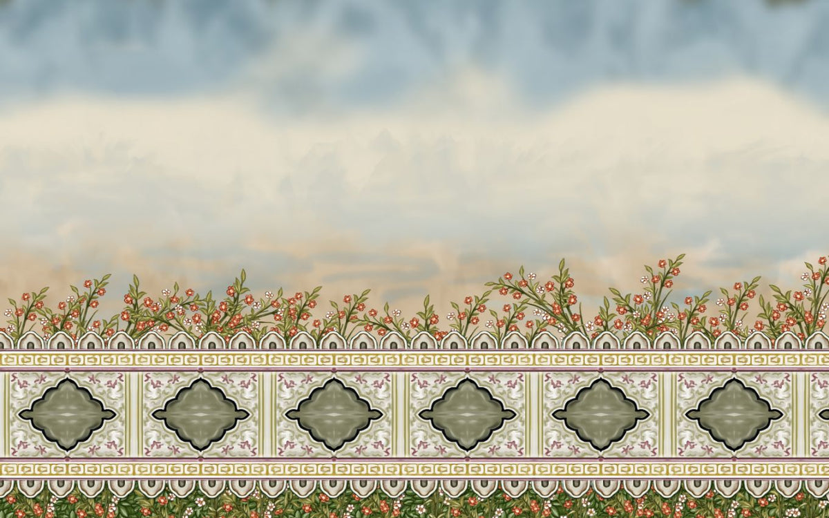 Mughal Garden Fence Wallpaper Mural in your room — zoomed