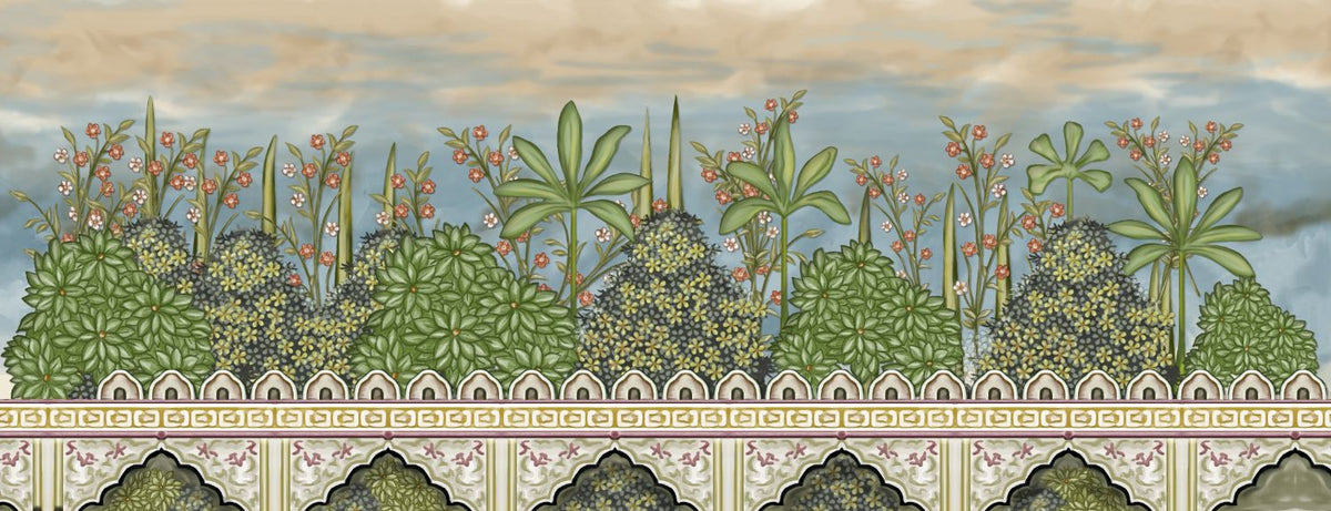 Hand Made Artwork Mughal Garden Wallpaper in your room — zoomed