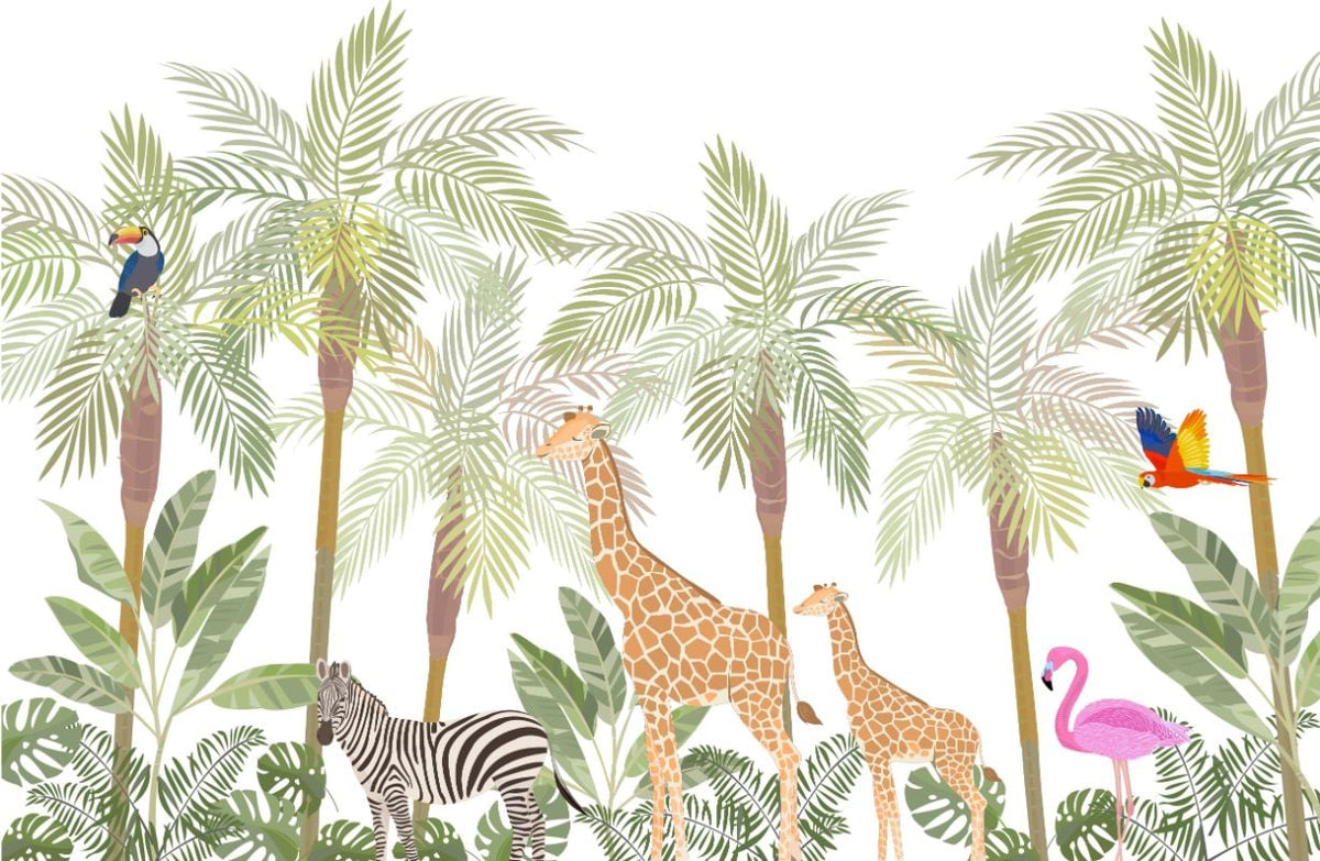 Safari Wild Cartoon Animals Tropical Wallpaper