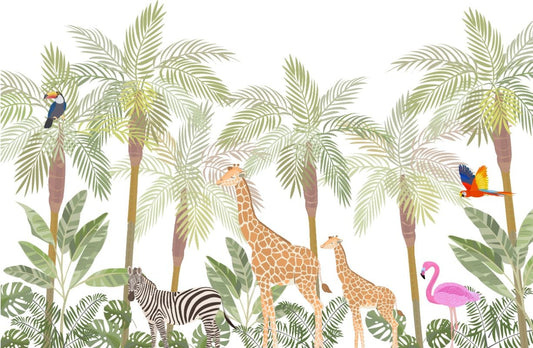 Safari Wild Cartoon Animals Tropical Wallpaper