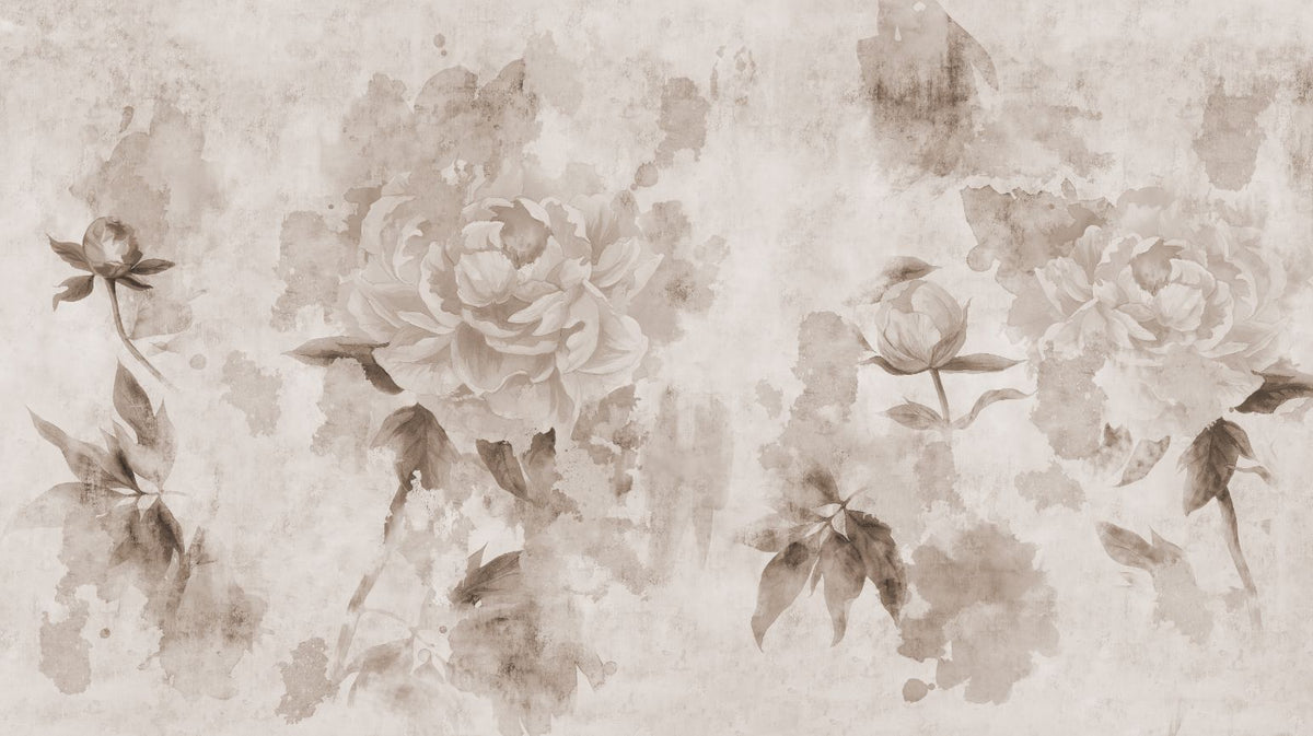 Sepia Color Peonies Flower Wallpaper in your room — zoomed