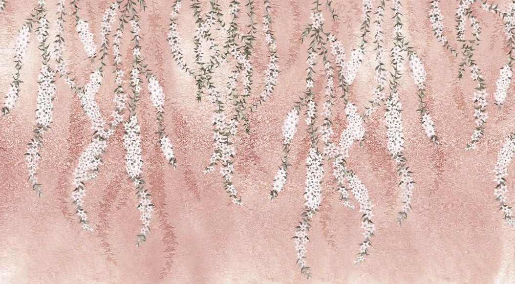Modern Style Pink Color Hanging Flower Mural in your room — zoomed