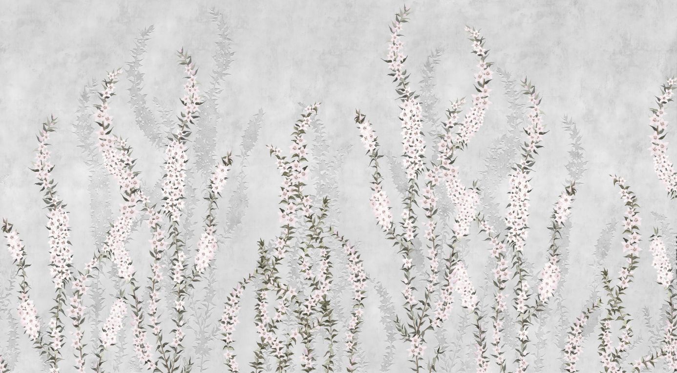 White Colour Flower Branches Peel and Stick Wallpaper Murals in your room — zoomed