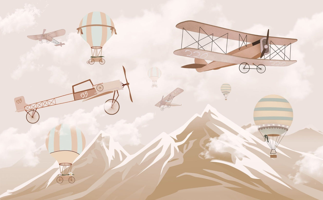 Hot Air Balloons and Biplanes Children Room Wallpaper