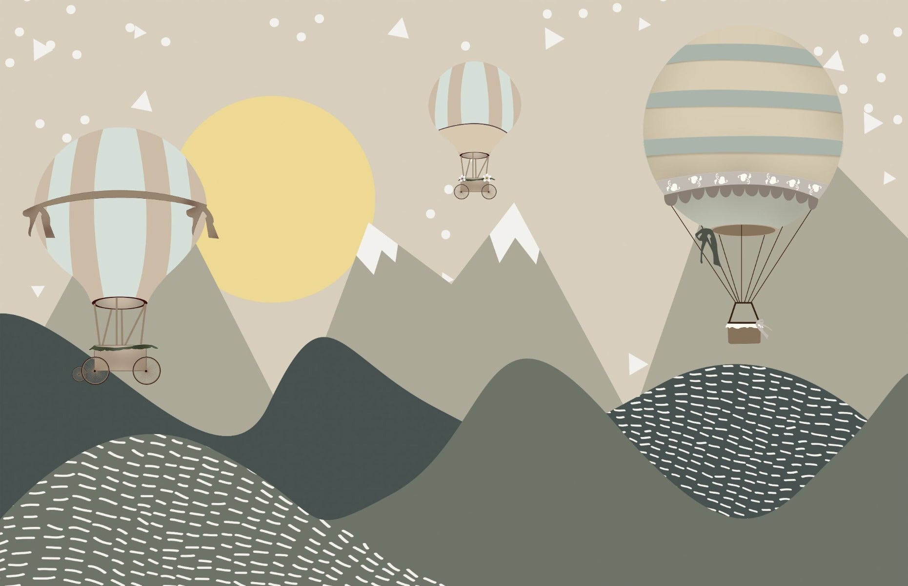 Mountains and Hot Air Balloons Wallpaper