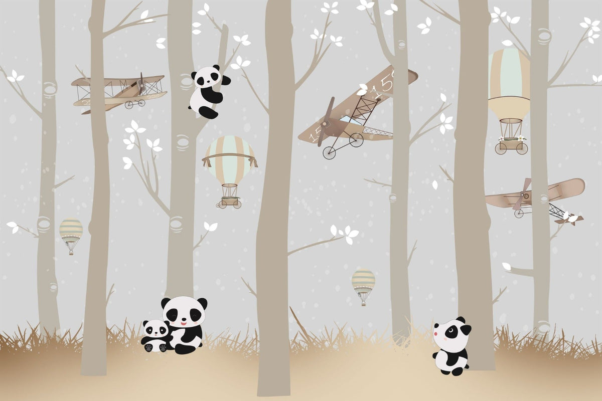 Cute Pandas Playing in the Forest Wallpaper in your room — zoomed
