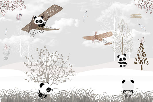 Cute Pandas Nursery Room Wallpaper