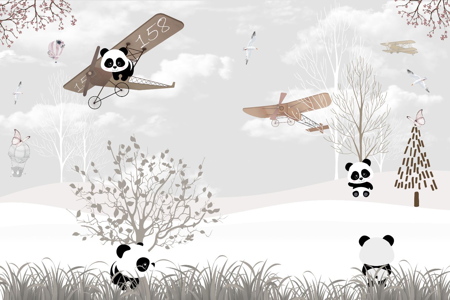 Cute Pandas Nursery Room Wallpaper
