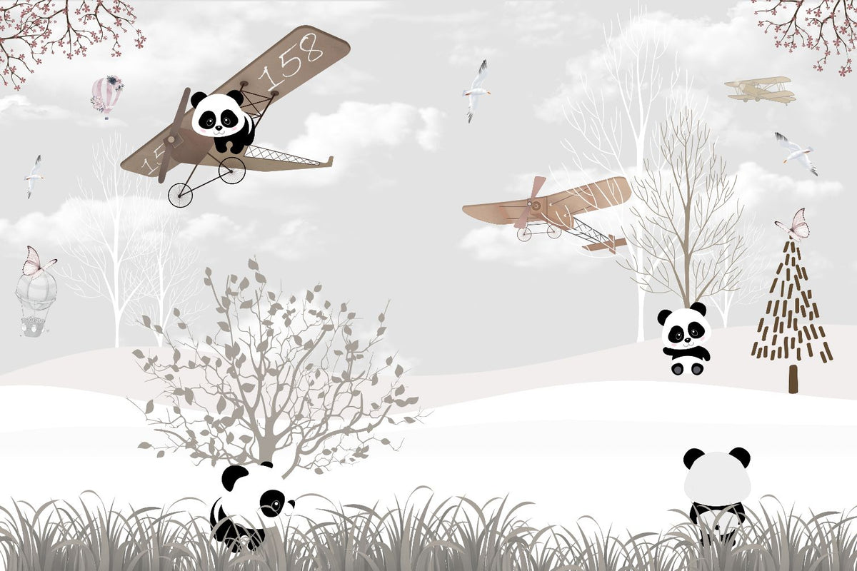 Cute Pandas Nursery Room Wallpaper in your room — zoomed