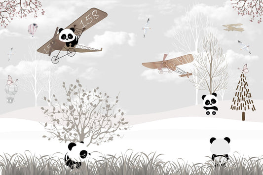 Cute Pandas Nursery Room Wallpaper