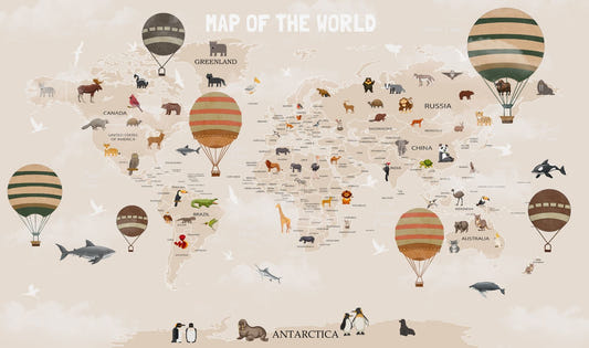Pink Animal World Map Wallpaper Mural