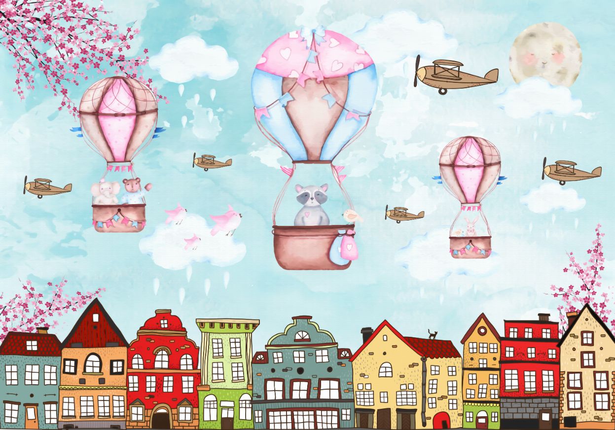 3D Hot Air Balloons and Birds Wall Decor Wallpaper
