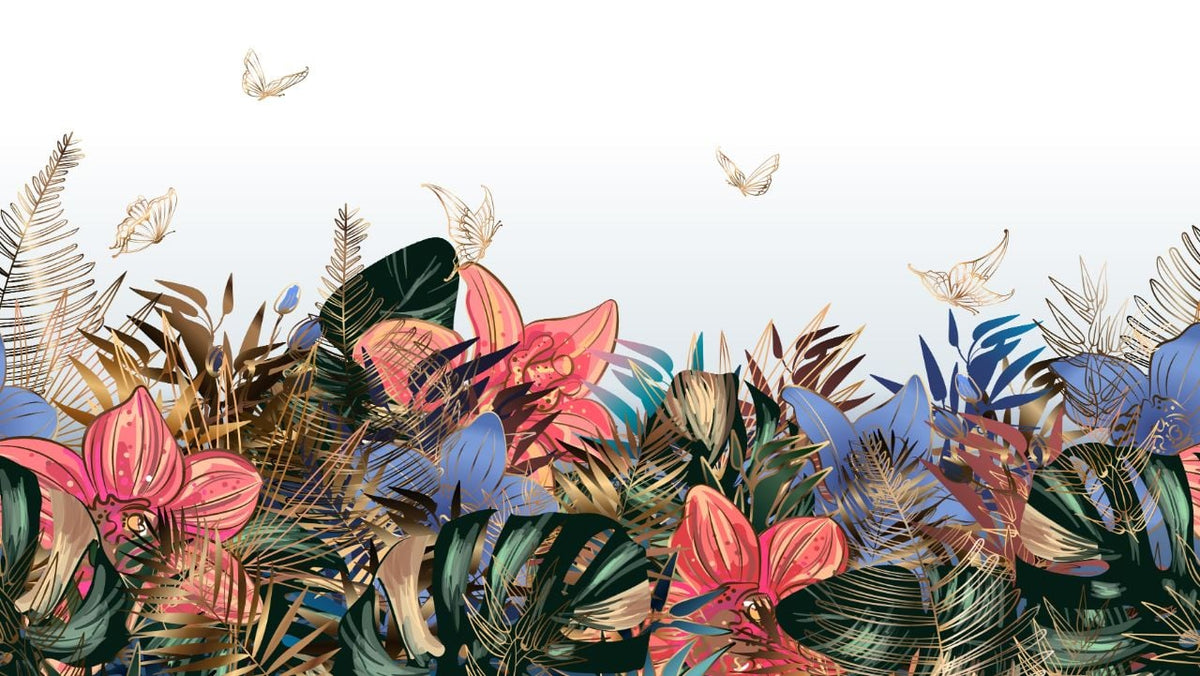 Tropical Leaves Green & Gold Wallpaper Murals