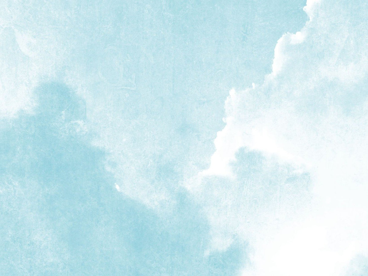 Blue Sky Clouds Watercolour Pale Vintage Wallpaper in your room — zoomed