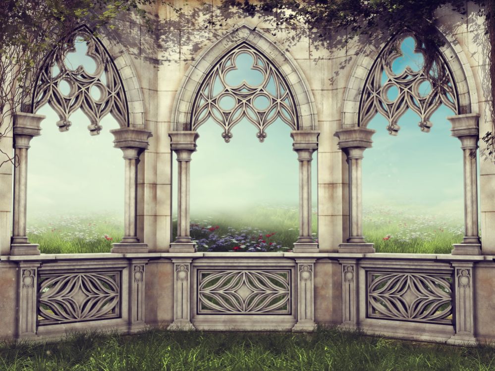 Retro Vintage Garden View Wallpaper in your room — zoomed