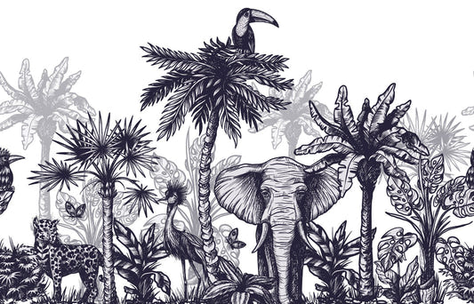 Sketchy Forest Jungle Animals Children Room Wallpaper Murals