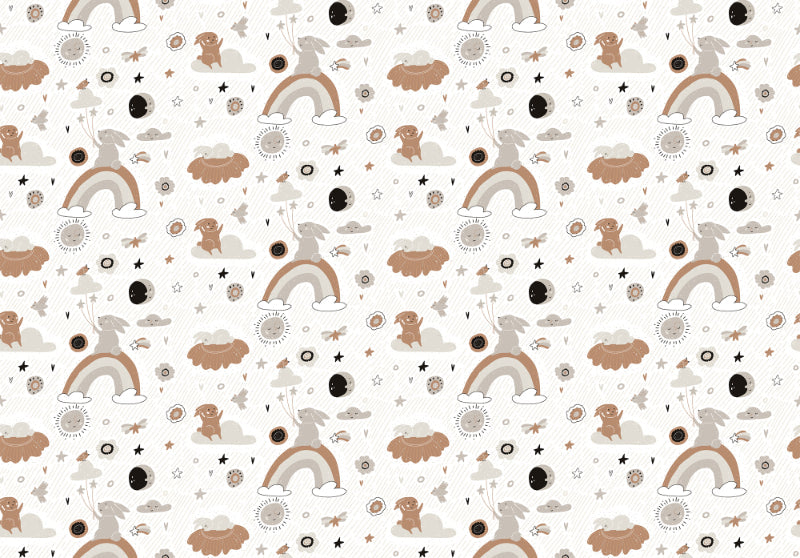 Bunny Rainbow Kids Room Wallpaper in your room — zoomed