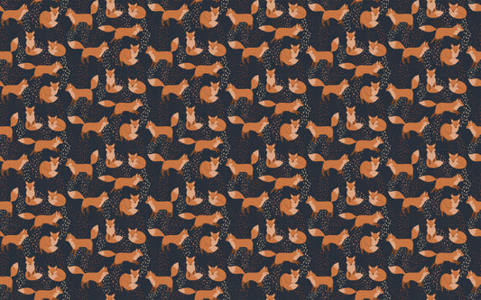 Red Fox Adventure Repeat Pattern Kids Wallpaper
