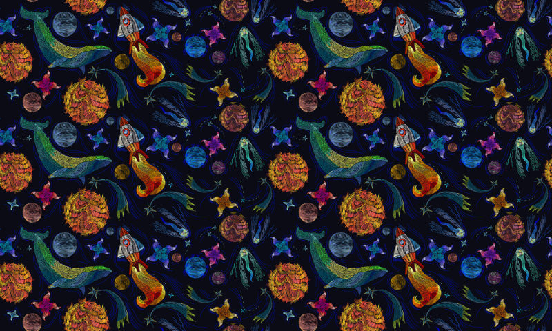 Whales Embroidery Universe Nursery Wallpaper