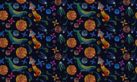 Whales Embroidery Universe Nursery Wallpaper