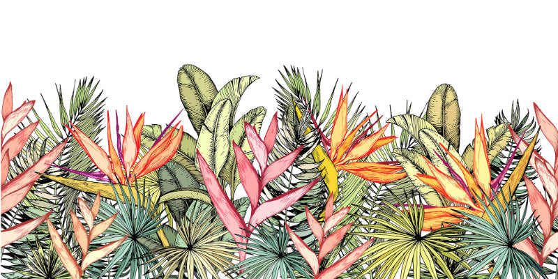Palm Leaves and Floral Wallpaper