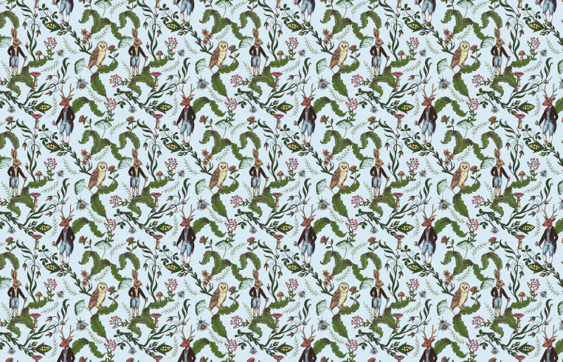 Animal Green Leaves Forest Nursery Wallpaper