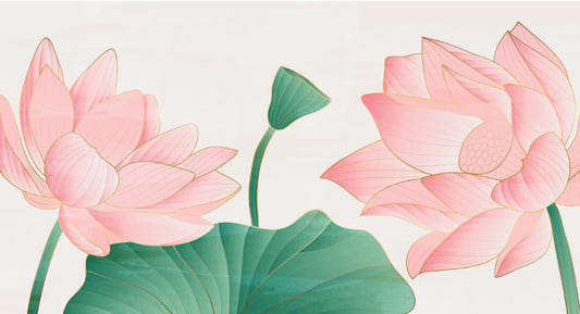 Pink Lotus Flowers Mural Wallpaper