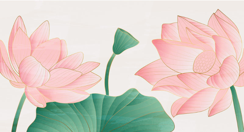 Pink Lotus Flowers Mural Wallpaper