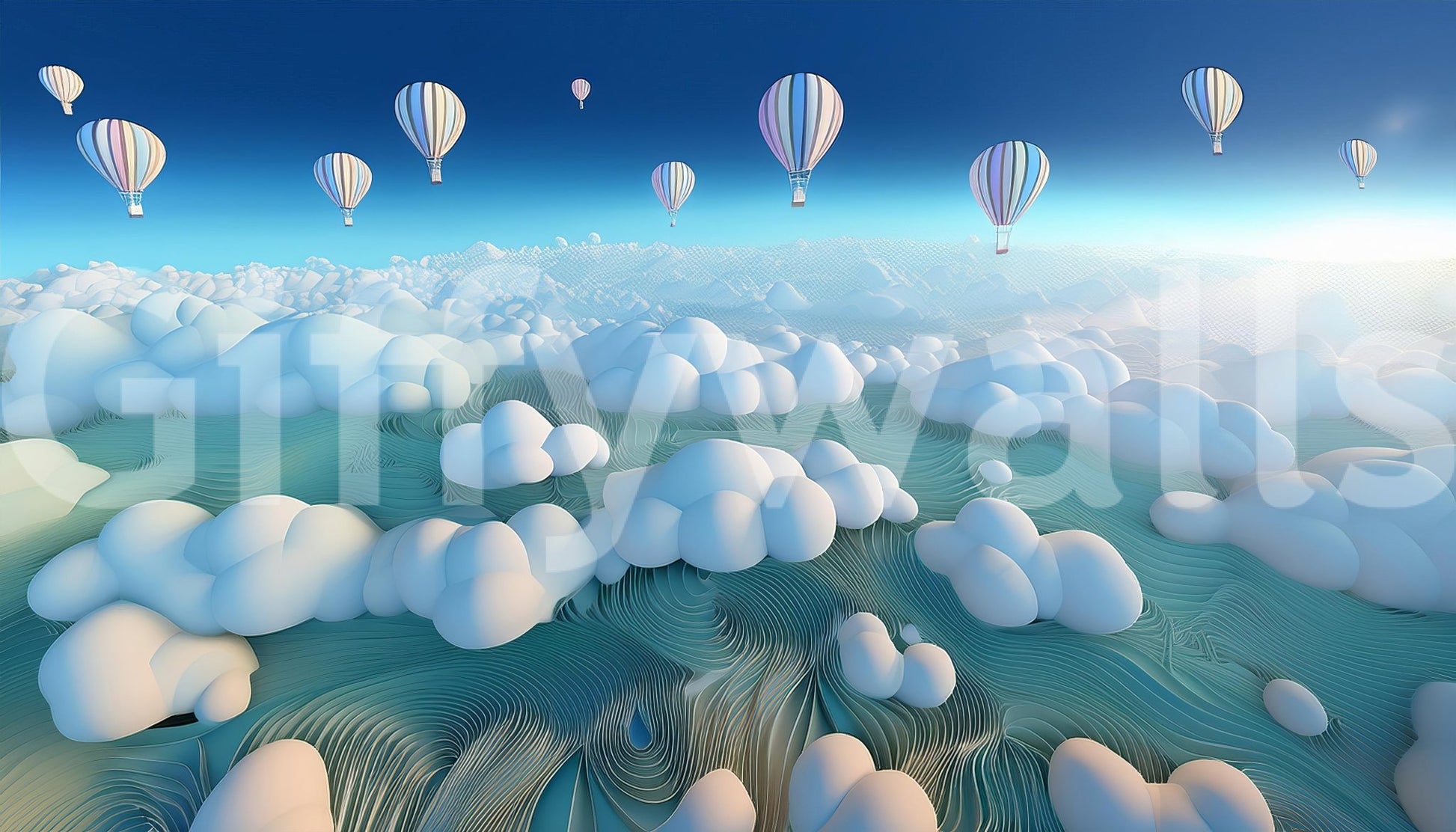 Above the Cloud Sea mural in modern minimalist interior

