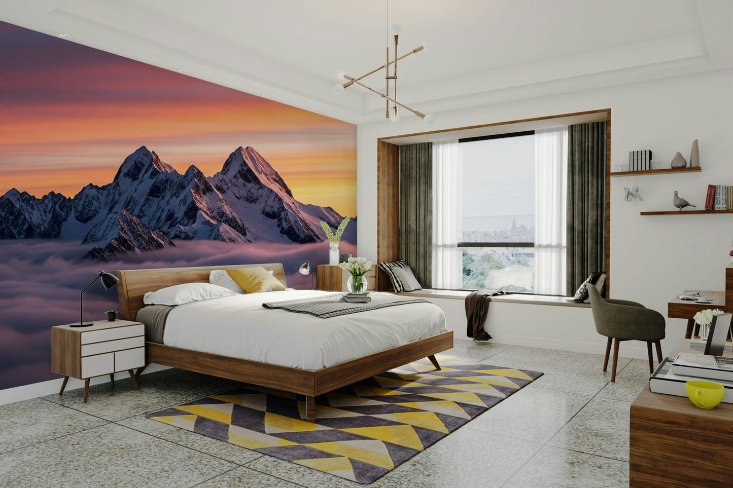 The composition is balanced and serene.

