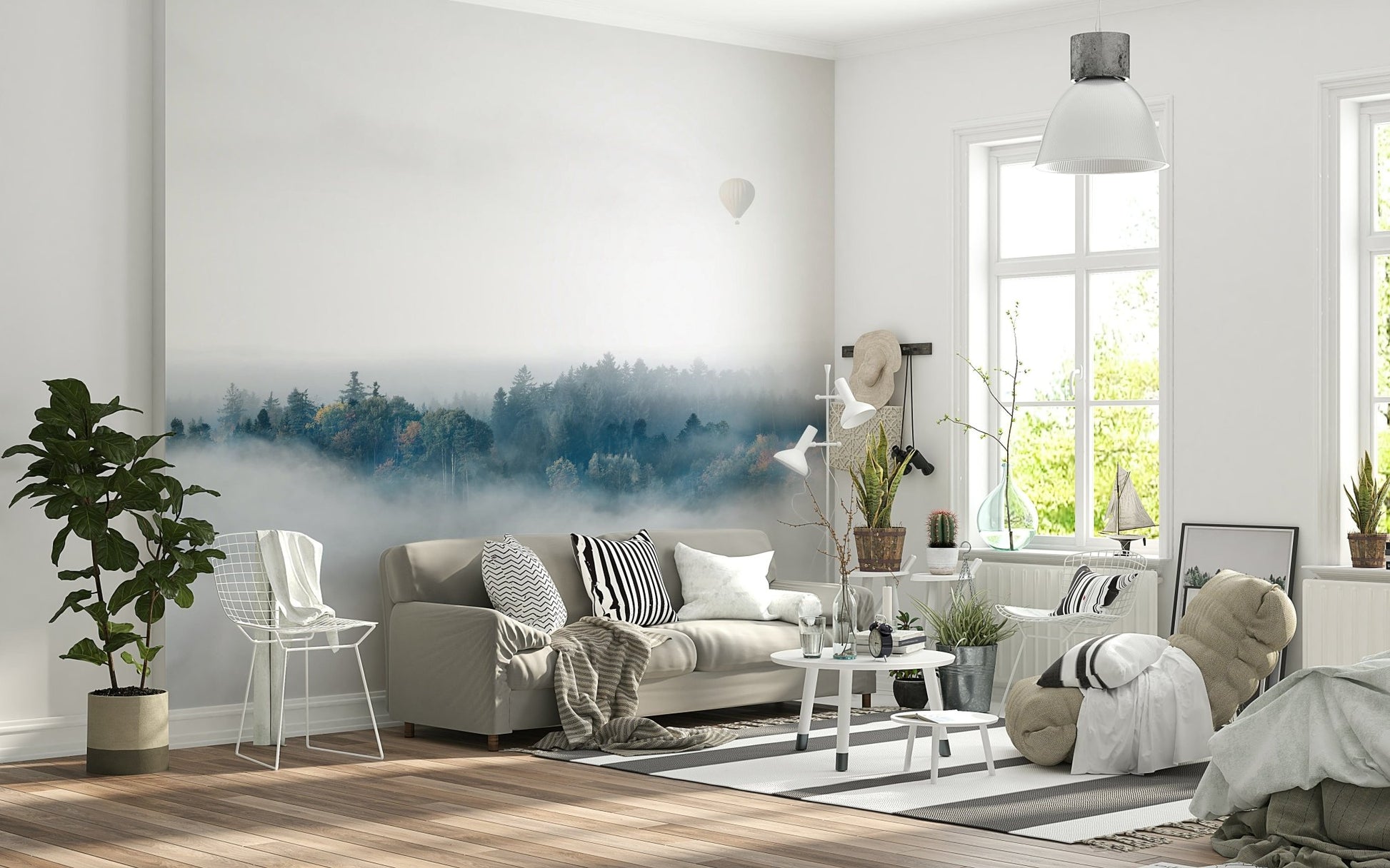 A calming serene view wallpaper mural that defines a space.