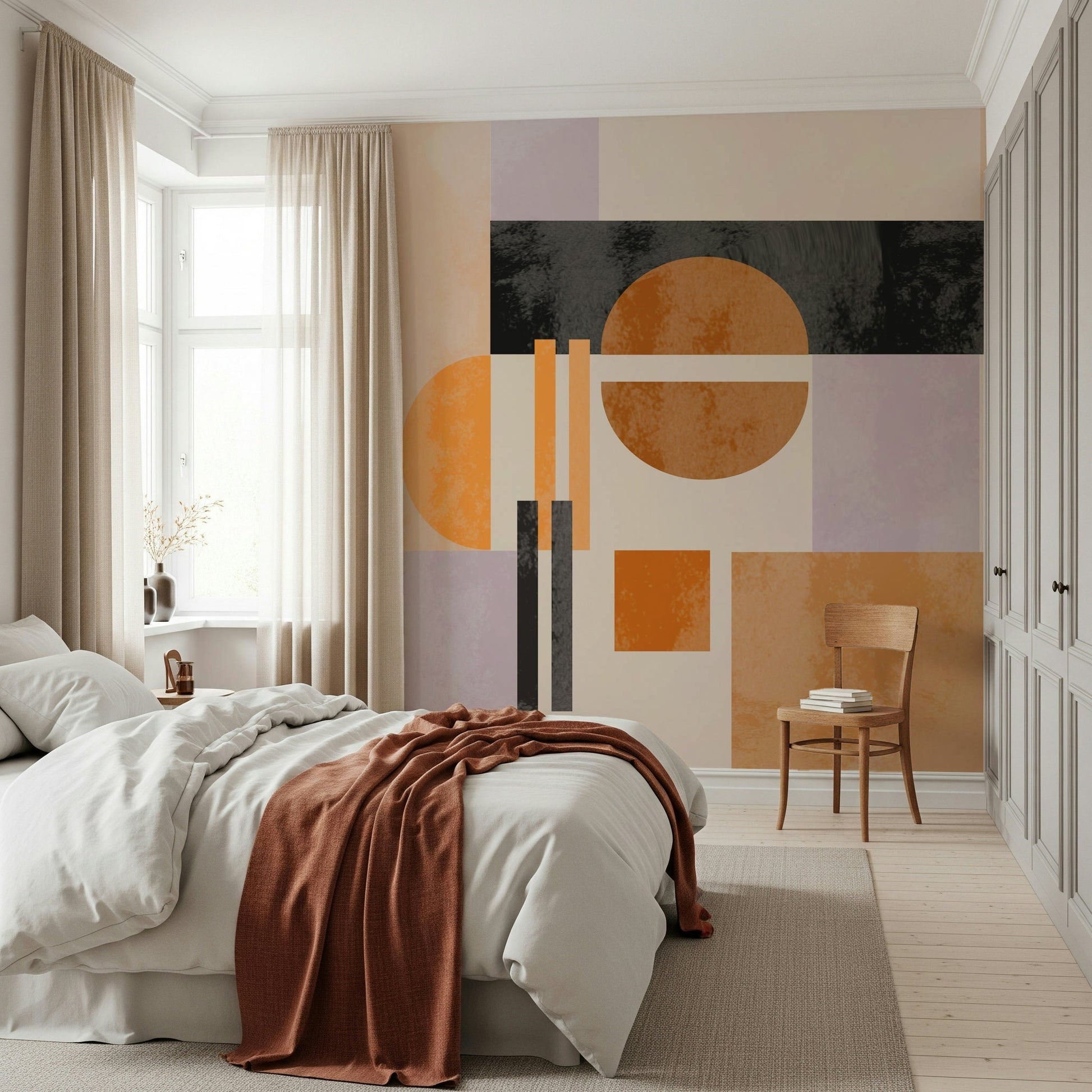 Art wallpaper mural called Abso Light Geometry provides a stylish backdrop.