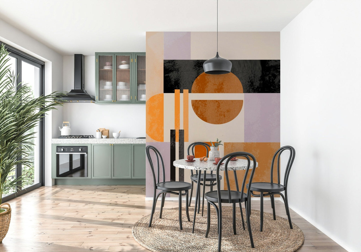 Light reflecting off the white texture of the Abso Light Geometry Wall Mural.