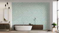 Artistic Abstract Aqua Fronds wallpaper for chic interiors.
