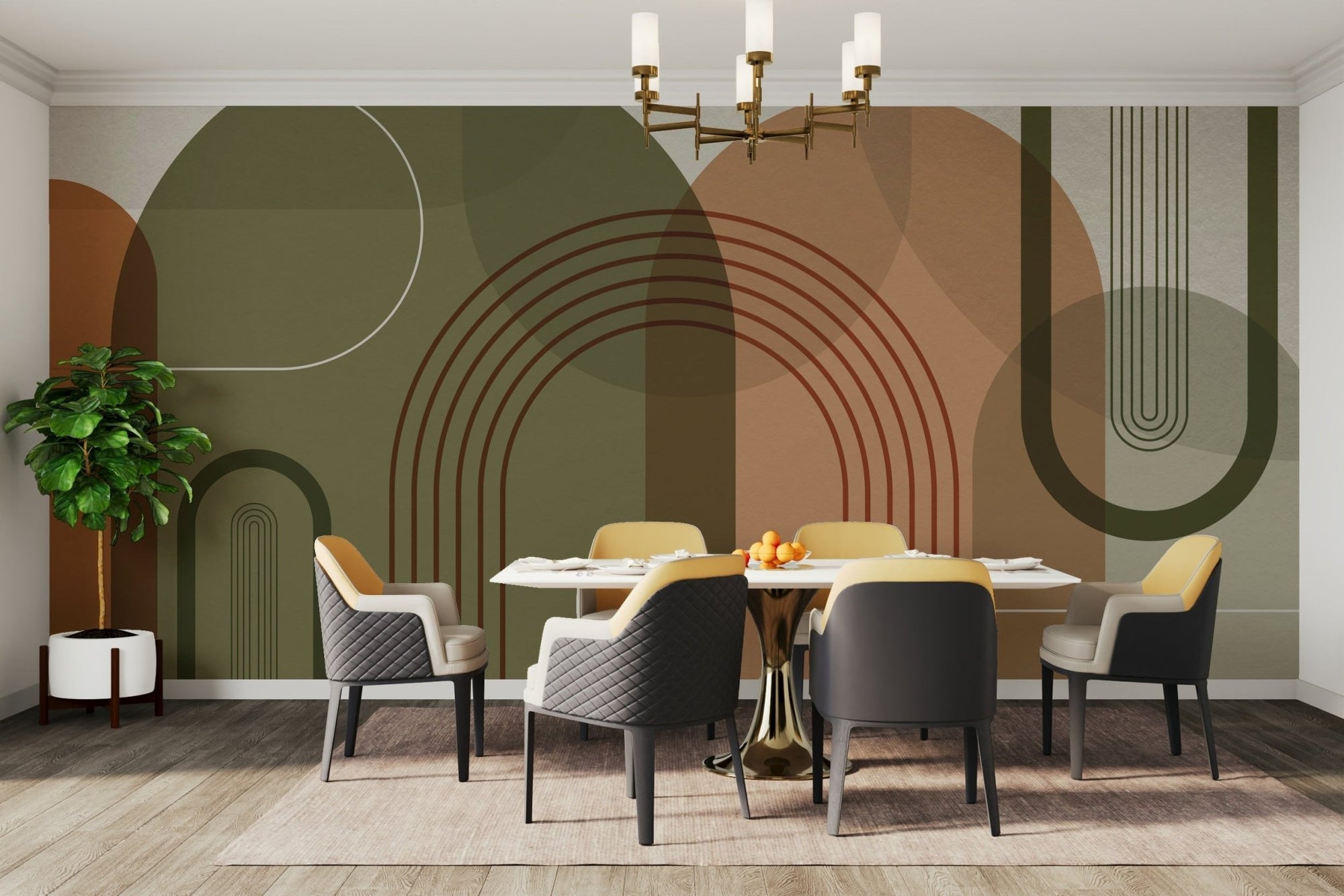 Olive green orange arch wallpaper GD333

