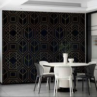 Abstract charcoal black Art Deco mural for bedrooms

