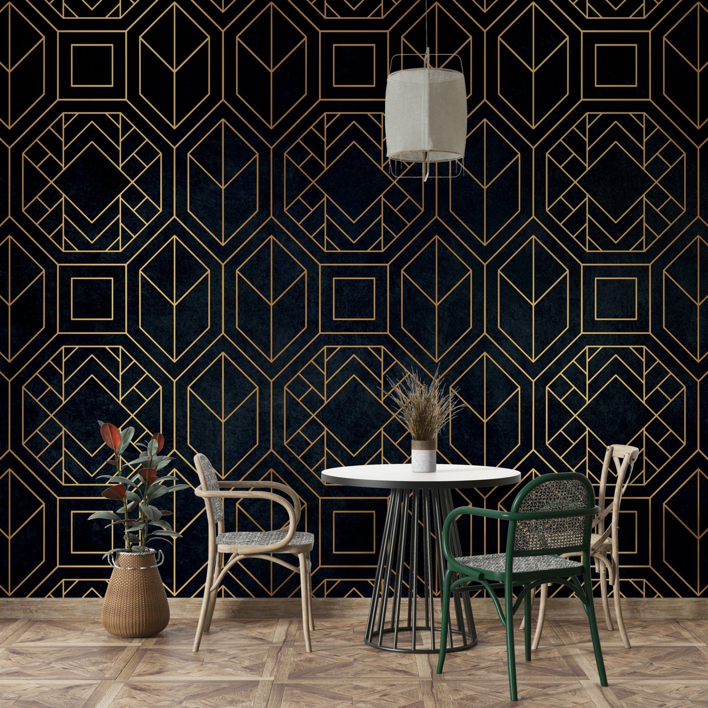 Bold charcoal Art Deco mural for stylish interiors

