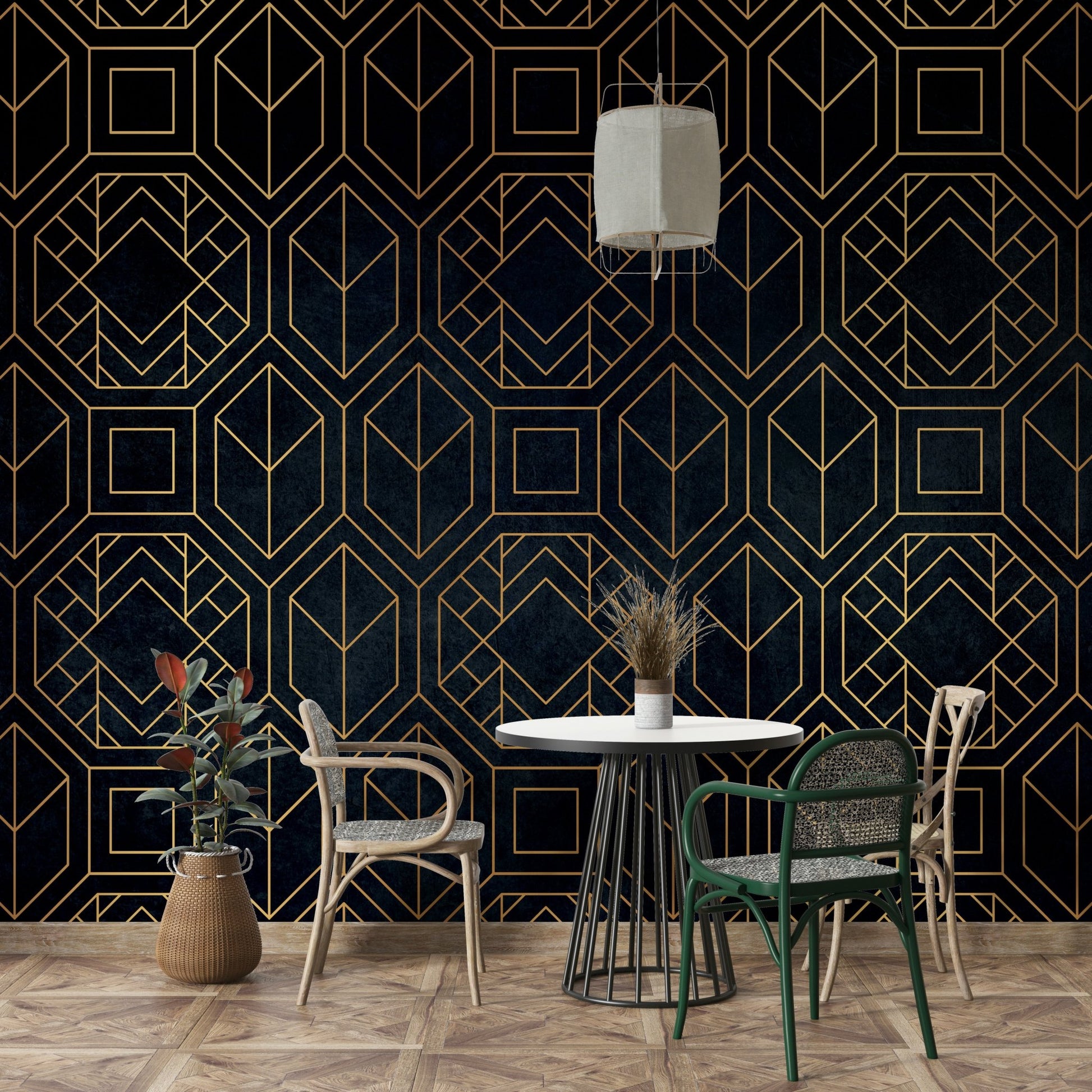 Bold charcoal Art Deco mural for stylish interiors


