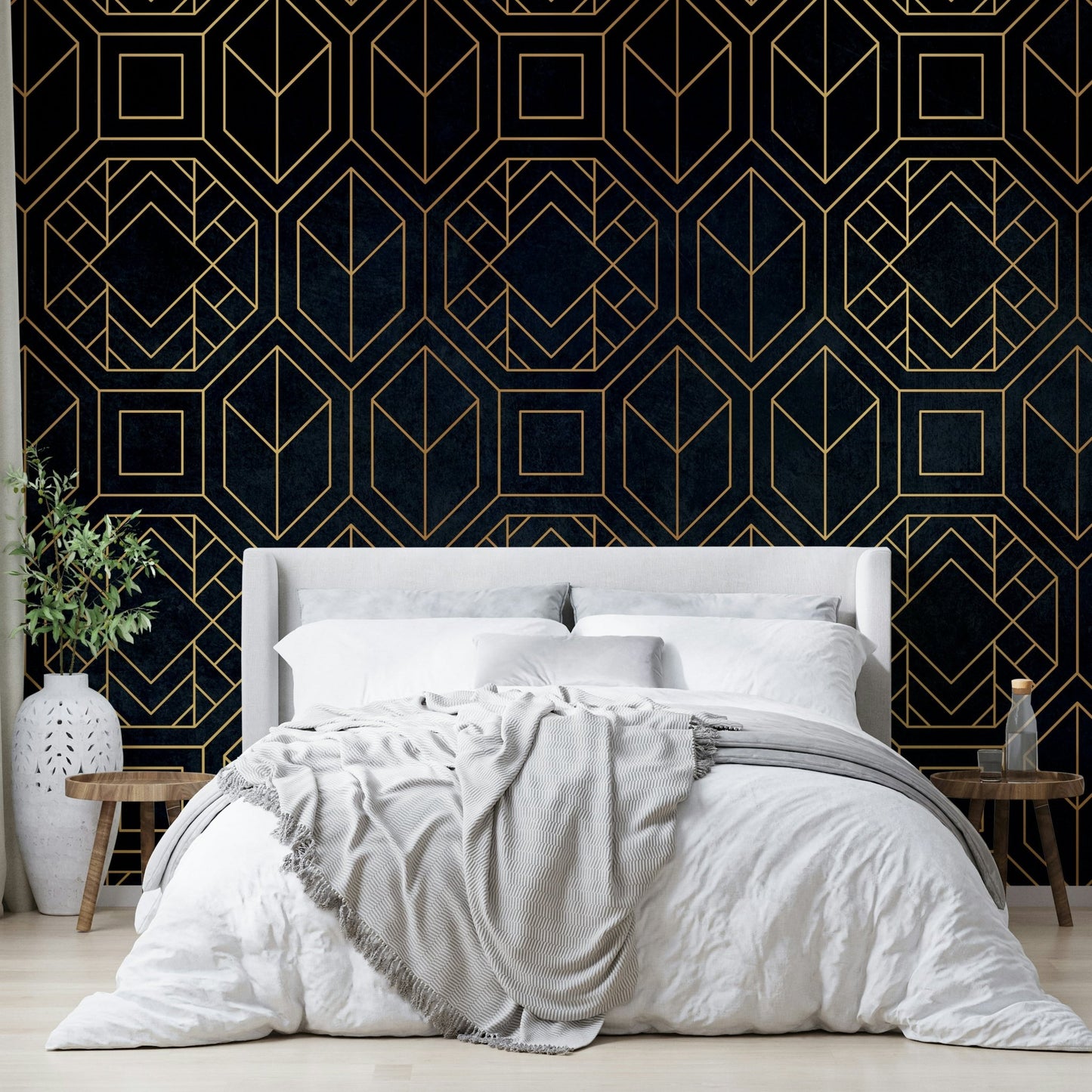 Modern charcoal black Art Deco mural for walls

