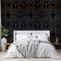Modern charcoal black Art Deco mural for walls

