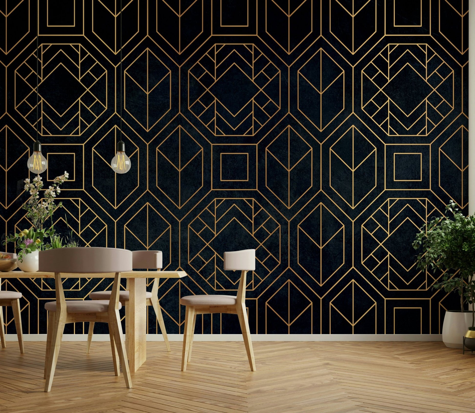 Geometric black Art Deco wall mural for modern spaces

