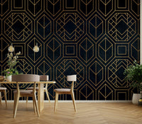 Geometric black Art Deco wall mural for modern spaces

