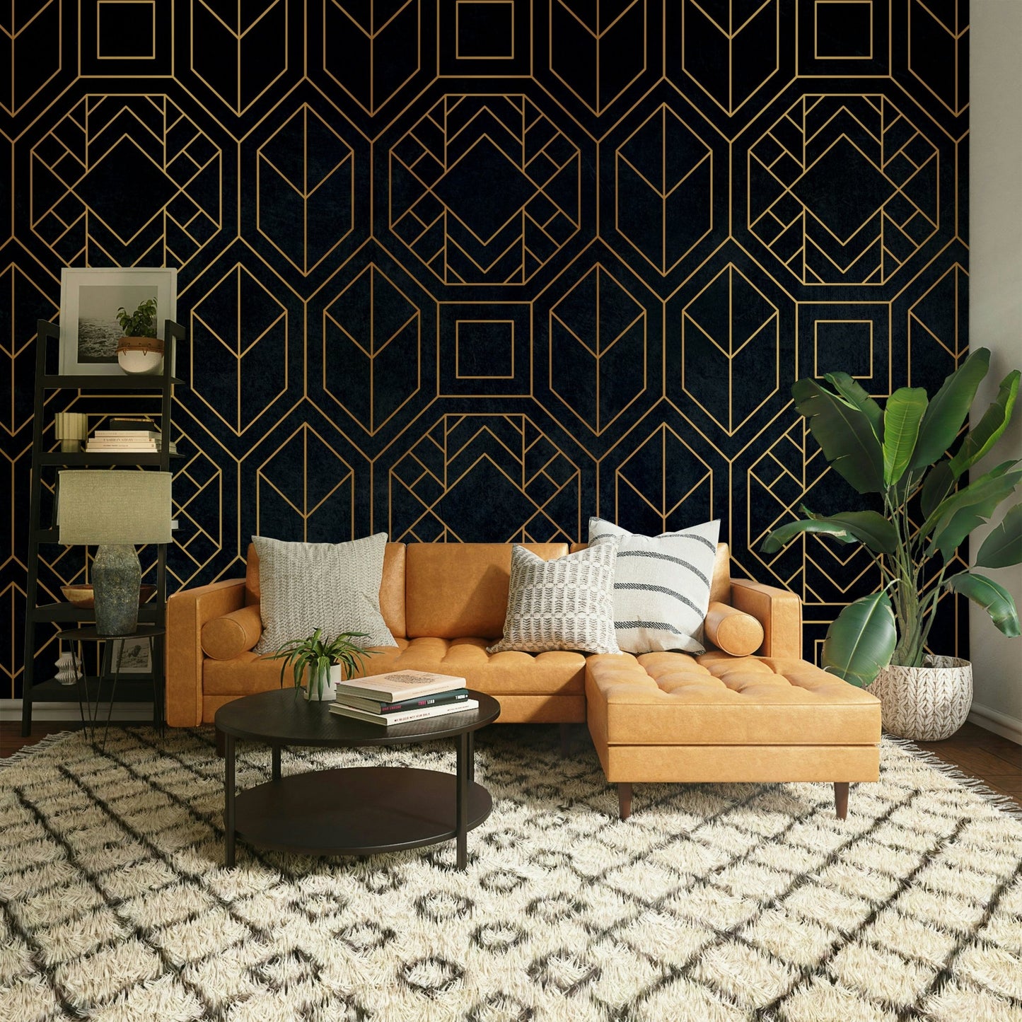 Sophisticated charcoal black Art Deco wall mural design

