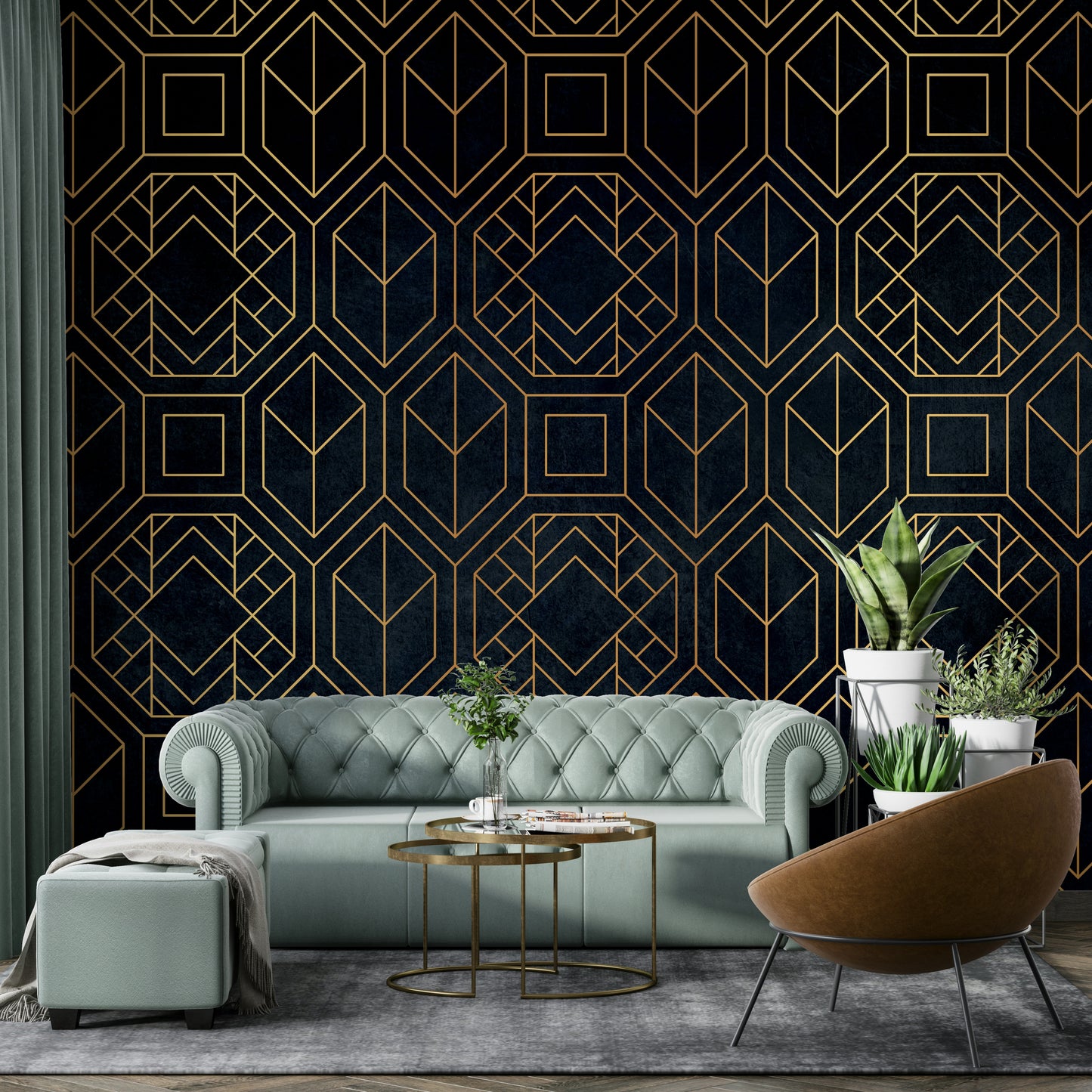 Elegant black Art Deco wall mural for a luxe look


