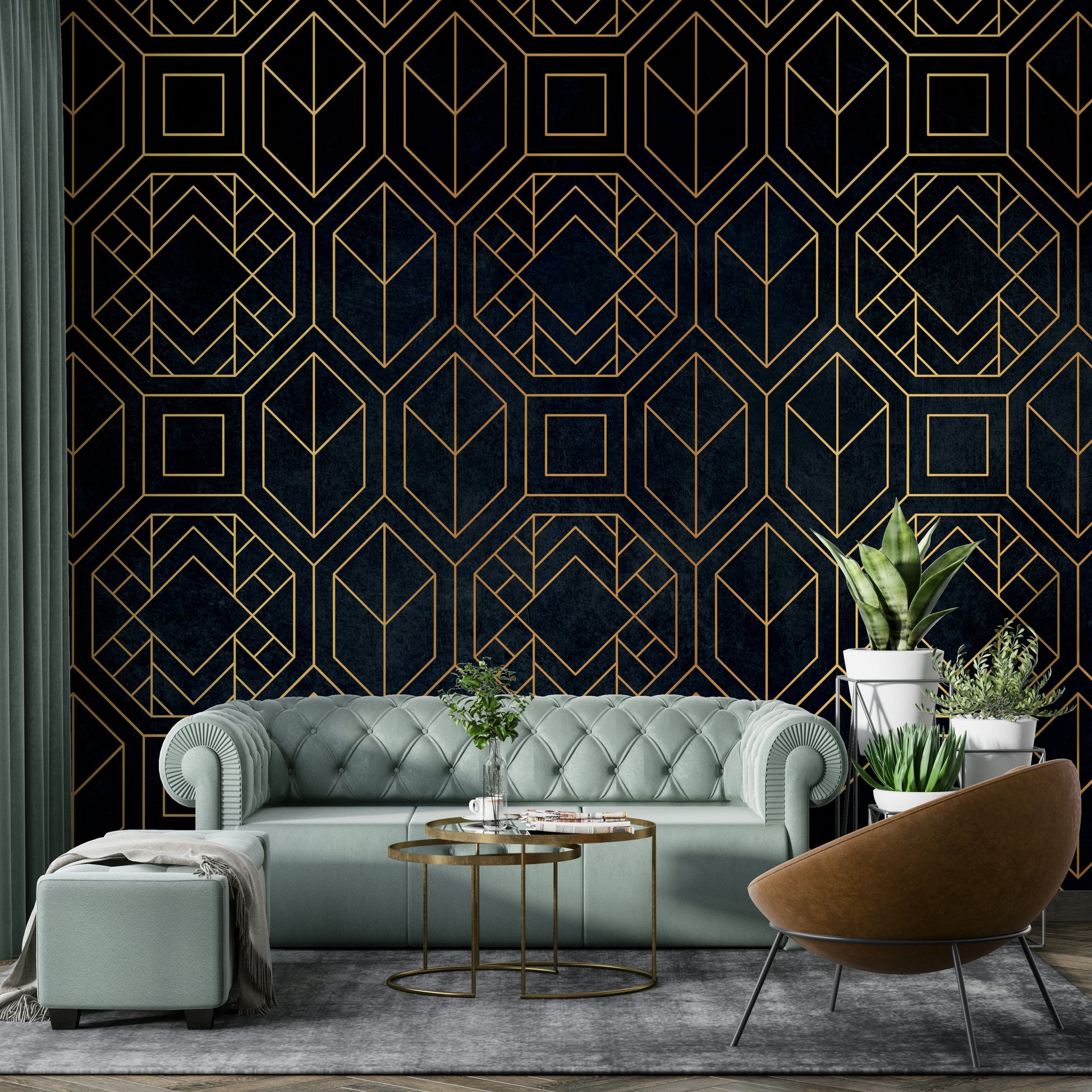 Elegant black Art Deco wall mural for a luxe look

