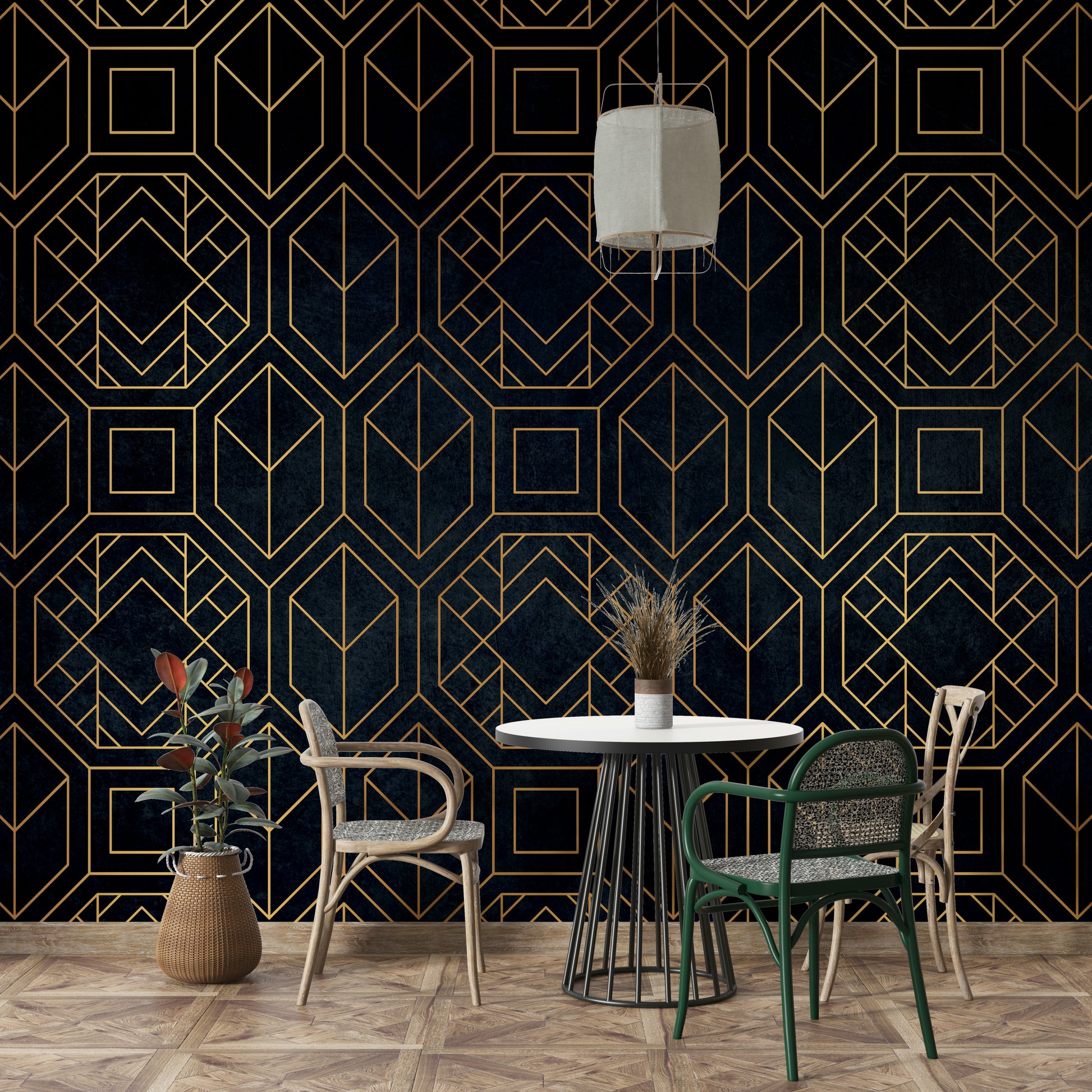 Bold charcoal Art Deco mural for stylish interiors

