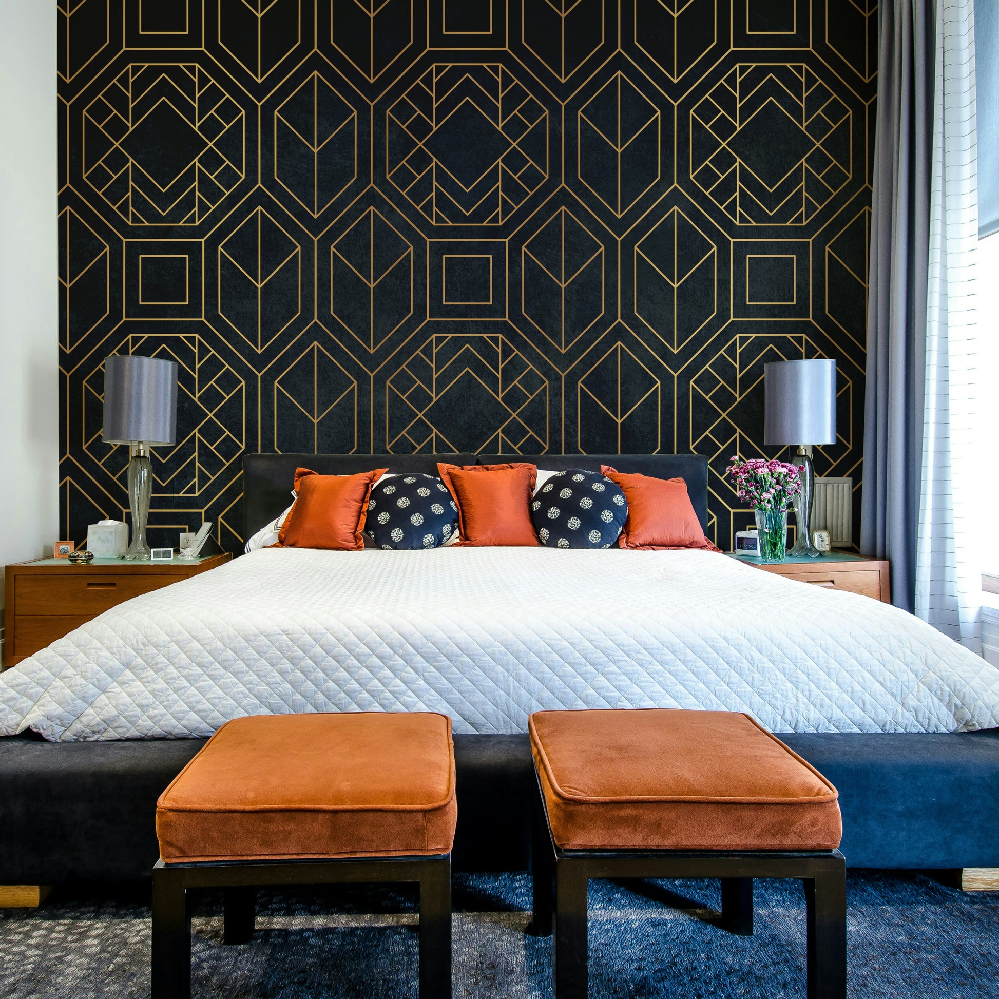 Art Deco black abstract wall mural for living rooms

