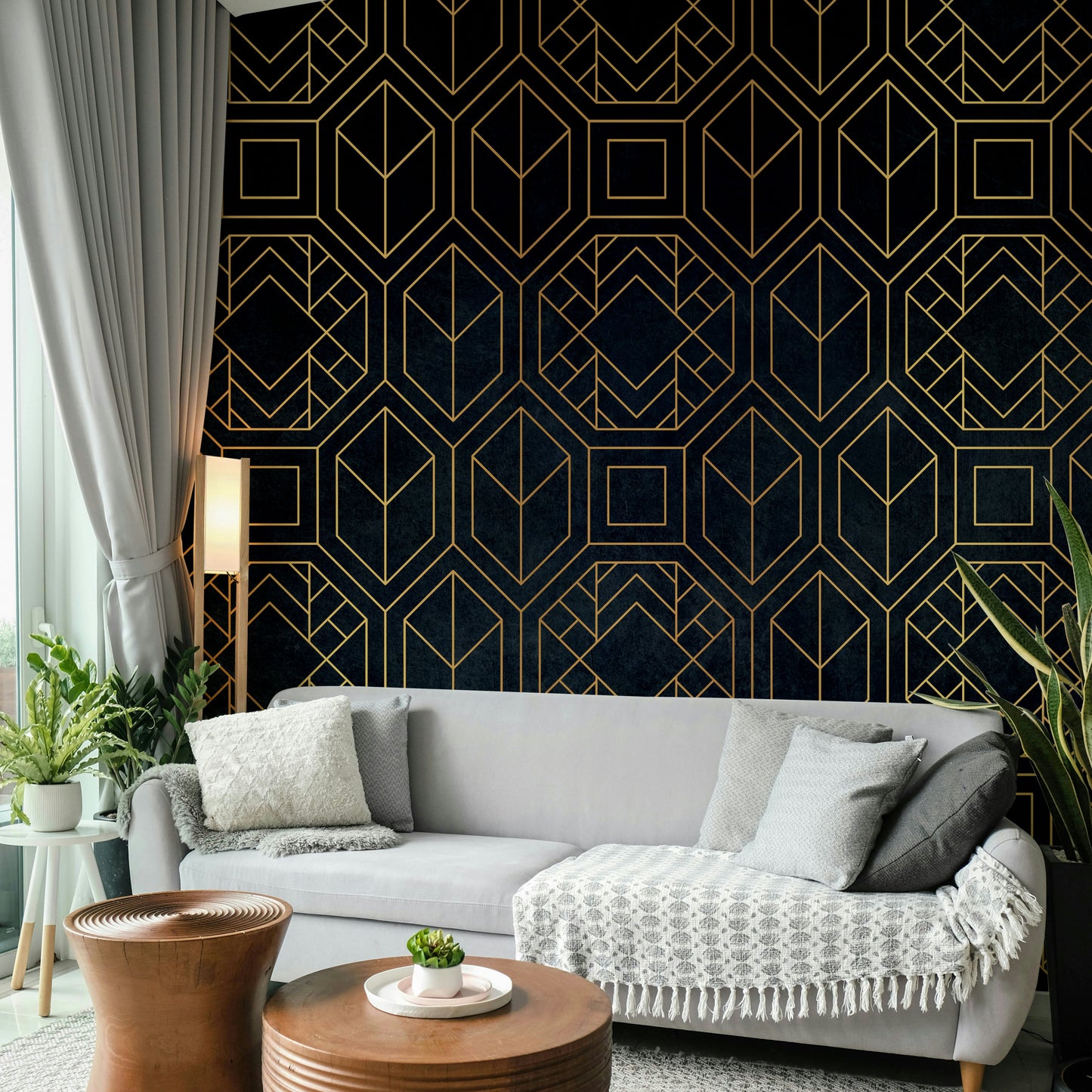 Stylish charcoal Art Deco mural for contemporary interiors

