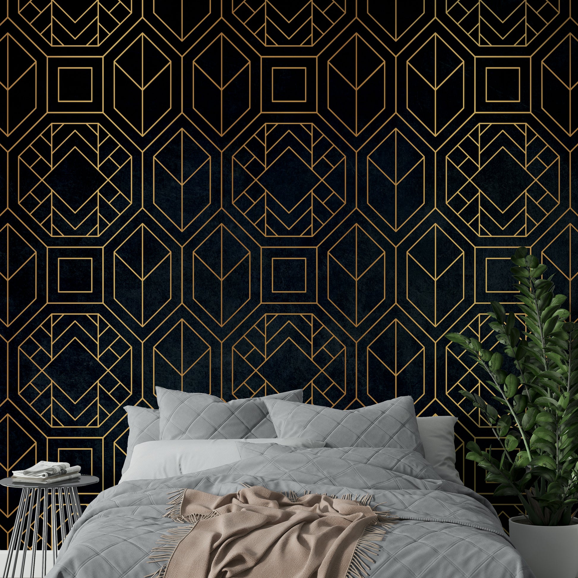 Abstract geometric Art Deco black wall mural

